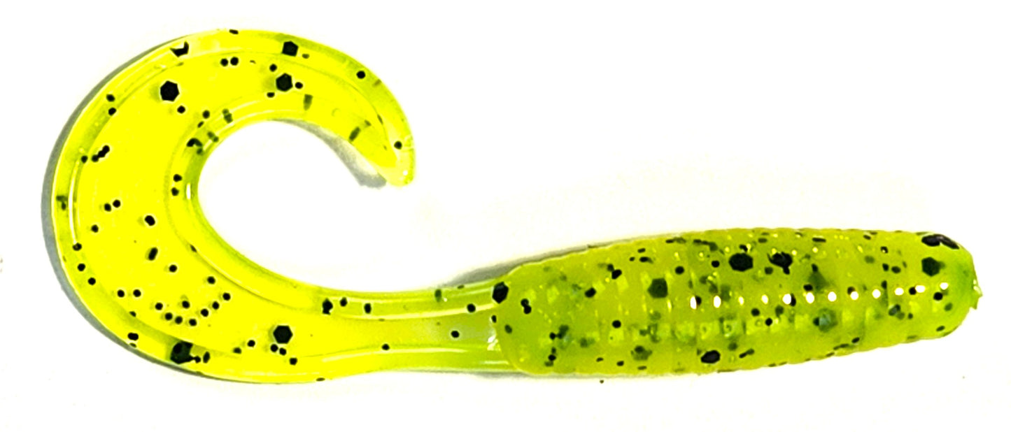 2.5 Inch Curly Tail Grub Chartreuse Black Spot