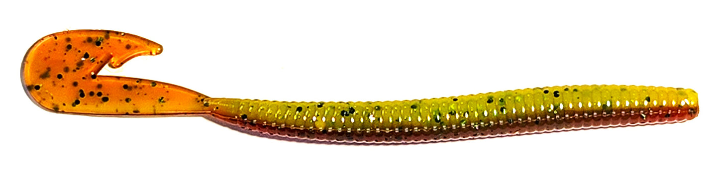 4.15" Hook Tail Finesse Worm Chartreuse/Motor Oil