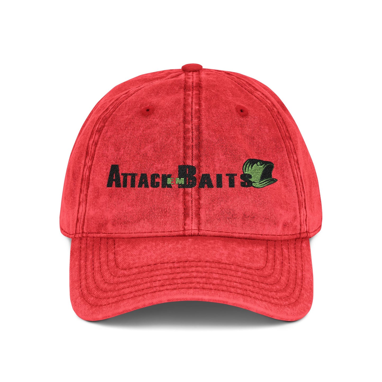 Vintage Embroidered Cap — "Attack Baits" Fishing Logo Hat
