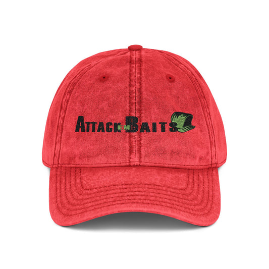 Vintage Embroidered Cap — "Attack Baits" Fishing Logo Hat