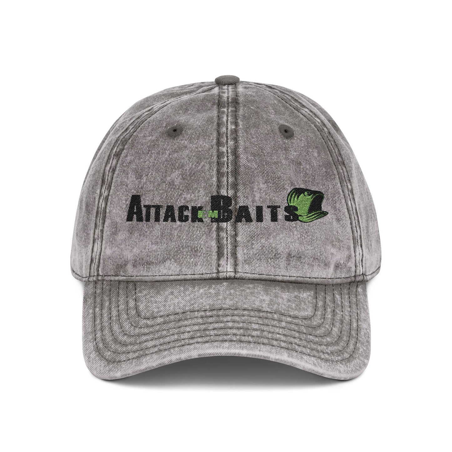 Vintage Embroidered Cap — "Attack Baits" Fishing Logo Hat