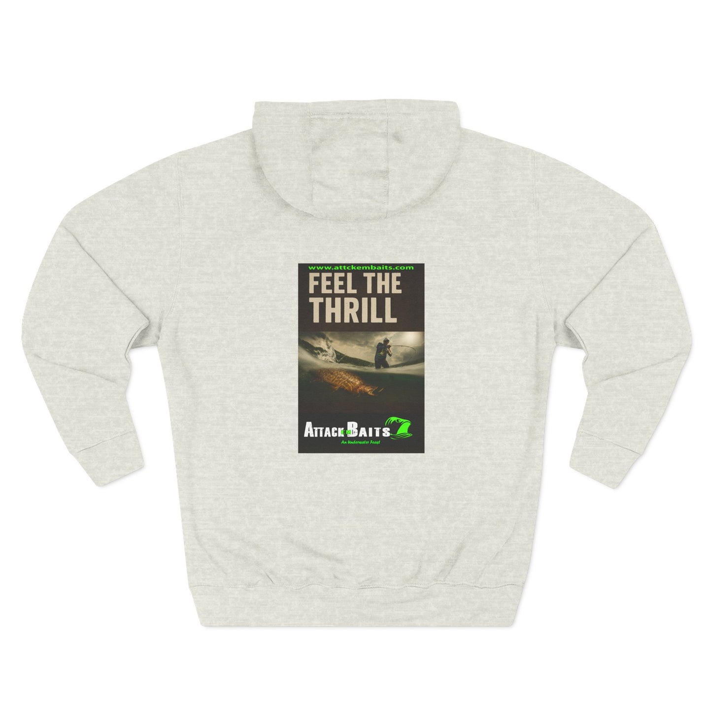 Fishing Hoodie — "Feel the Thrill" Attack Baits Graphic Fleece Hoodie