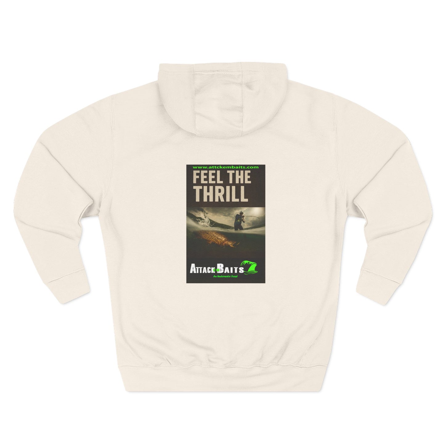 Fishing Hoodie — "Feel the Thrill" Attack Baits Graphic Fleece Hoodie