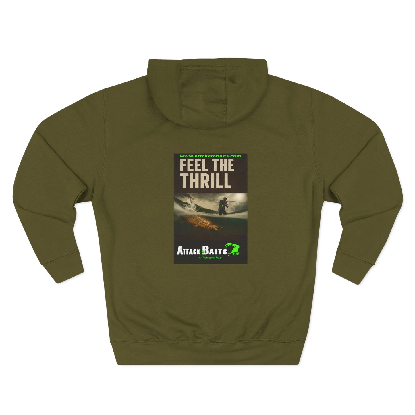 Fishing Hoodie — "Feel the Thrill" Attack Baits Graphic Fleece Hoodie