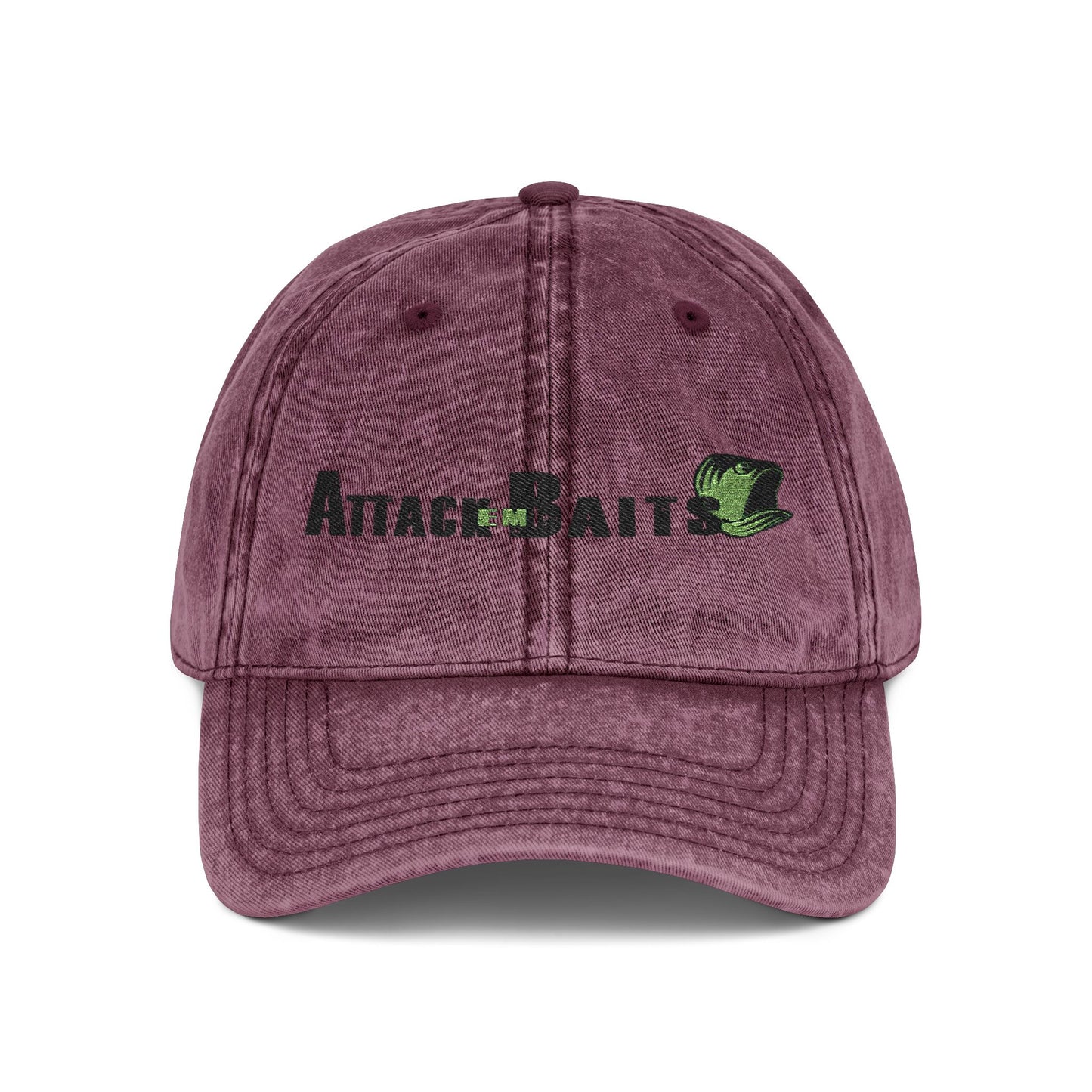 Vintage Embroidered Cap — "Attack Baits" Fishing Logo Hat