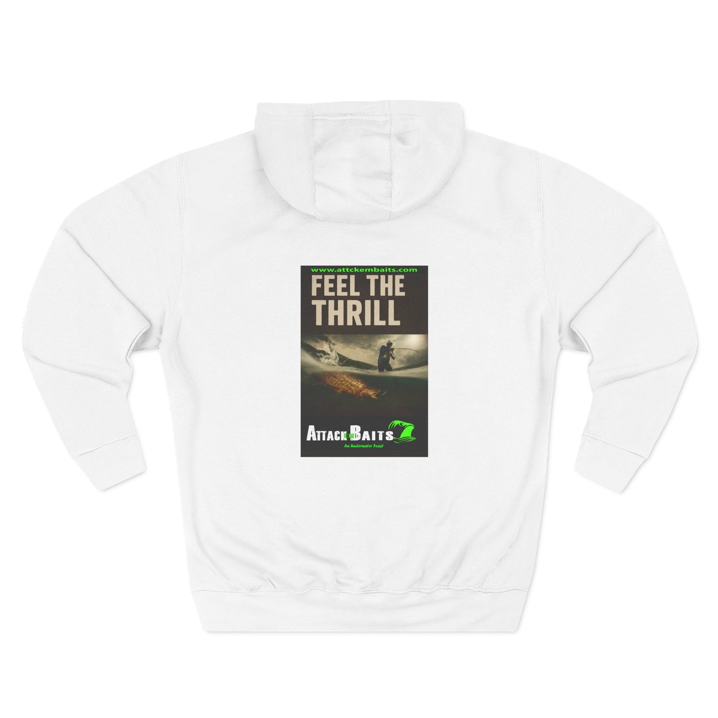 Fishing Hoodie — "Feel the Thrill" Attack Baits Graphic Fleece Hoodie