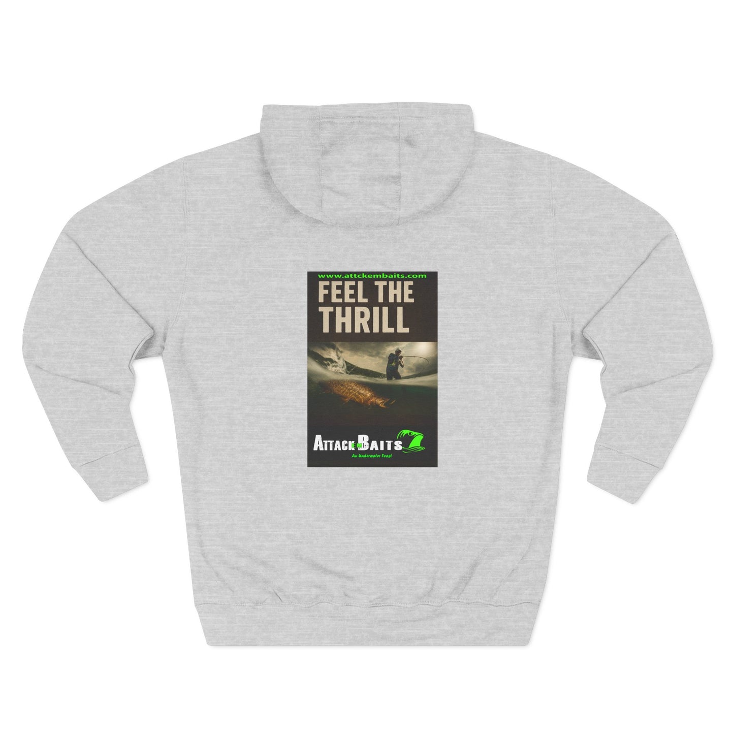 Fishing Hoodie — "Feel the Thrill" Attack Baits Graphic Fleece Hoodie